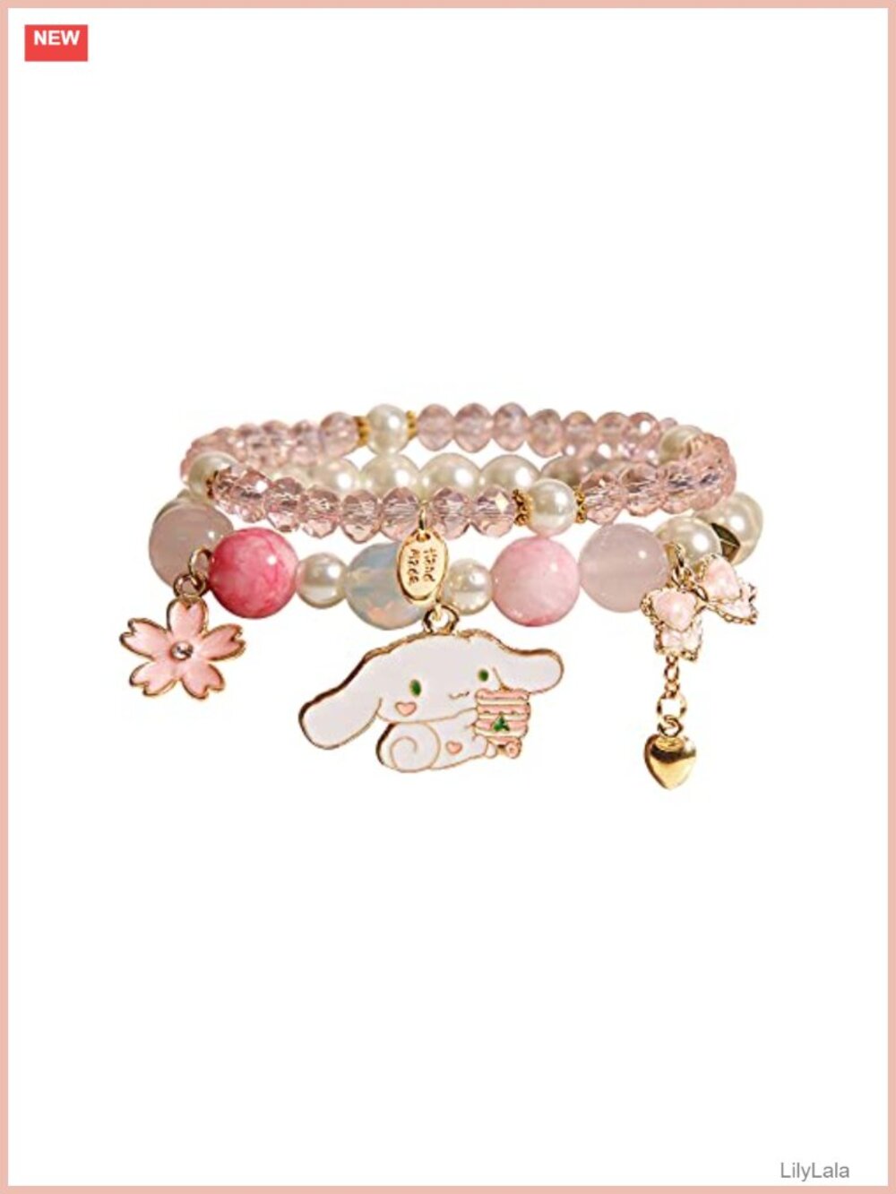 Crystal Bead Stretch Bracelets Set Heart Star Moon Charms
